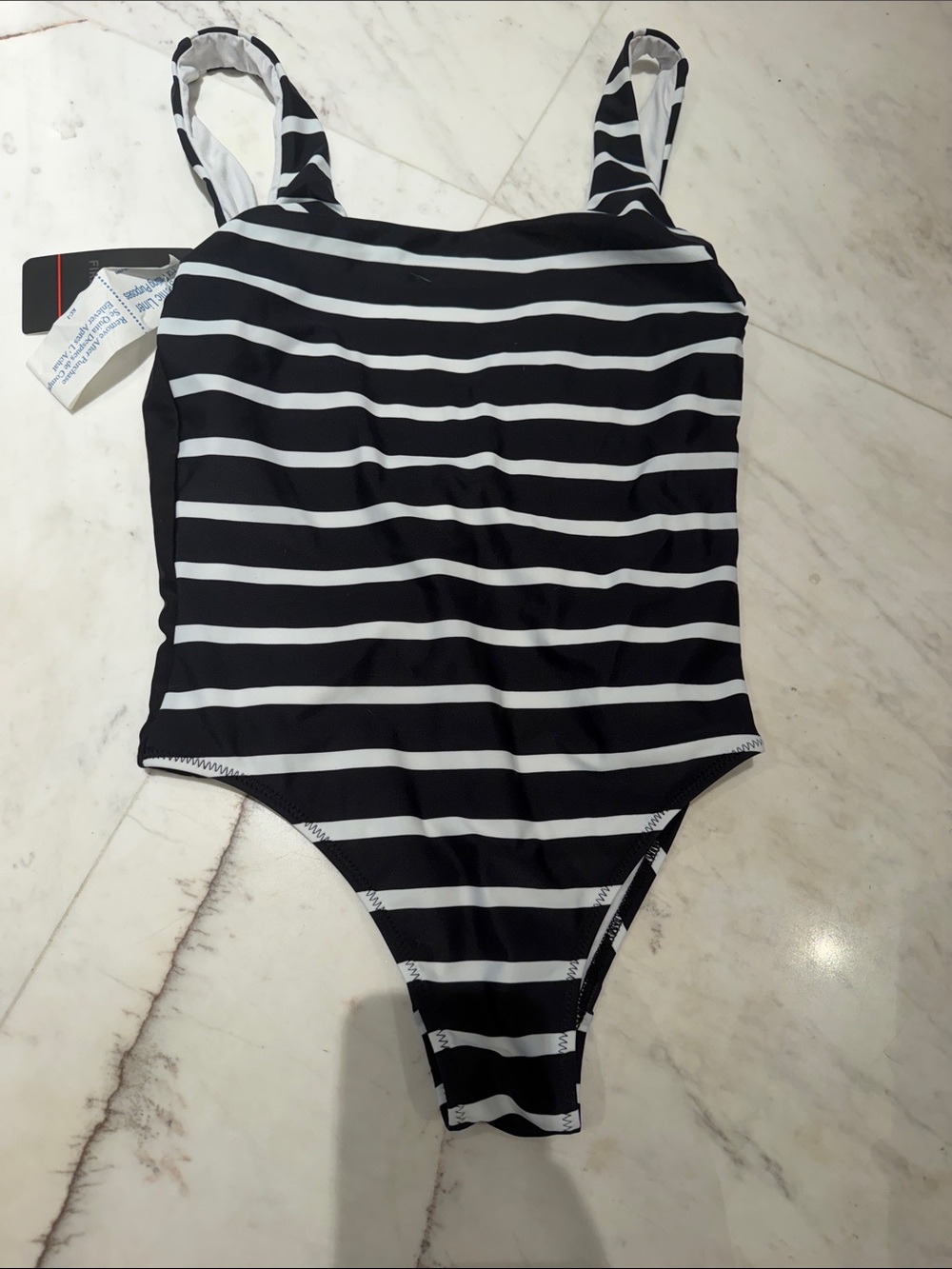 Balmain Fire + Ice Black and White Striped One Piece Bathing Suit szM